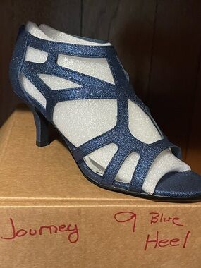Sparkle Navy Cutout Mid Heel Sandal - Journey